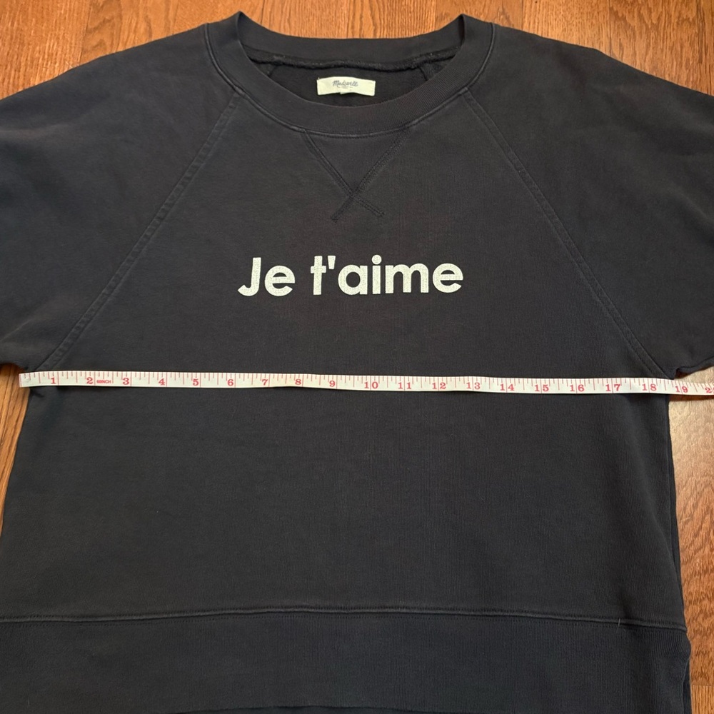 Madewell “Je t’aime” comfy grey sweatshirt with 3/4 length cuffed sleeves. Small - Picture 2 of 5
